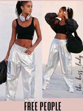 Free People pants hiking workout track jogger metallic